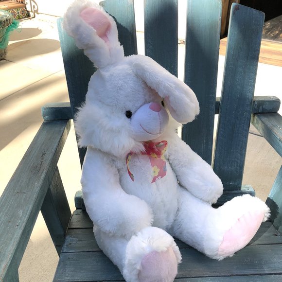 Large Handsome Super Soft Plush White Bunny - Picture 3 of 4